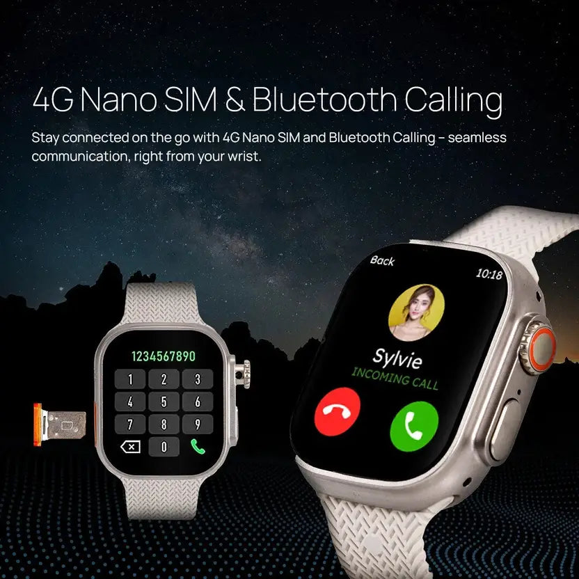 Wisme 3+1 Smartwatch with 8GB RAM & 128GB Storage – 180° Rotating 12MP Camera, 4G/5G Sim, Wireless Charging, 60Hz Display,