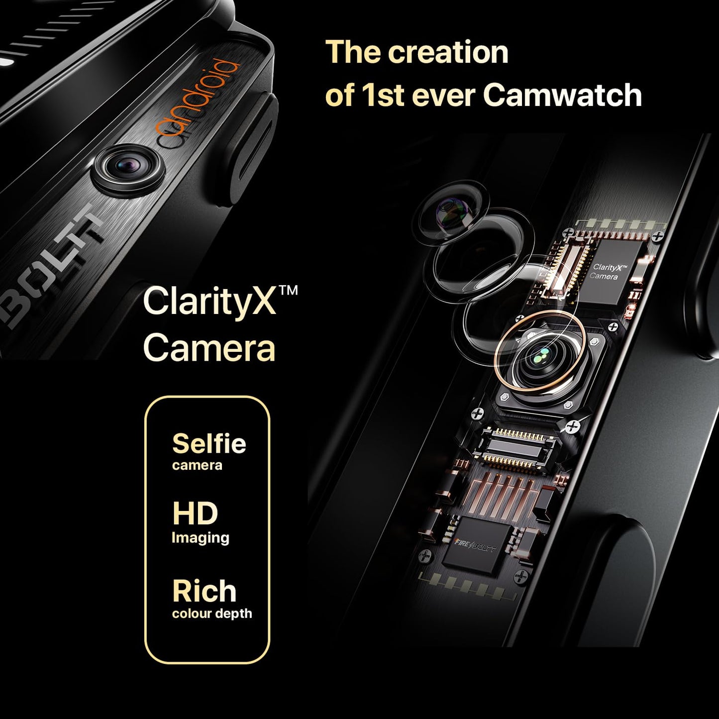 Fire-Boltt Snapp Smart Watch, Selfie Camera, 4G Nano-SIM Slot, 54.1mm AMOLED Display, Play Store- Unlimited apps, 1000mAh Battery, 2GB/4GB RAM + 16GB/64GB ROM (Archaic Black)
