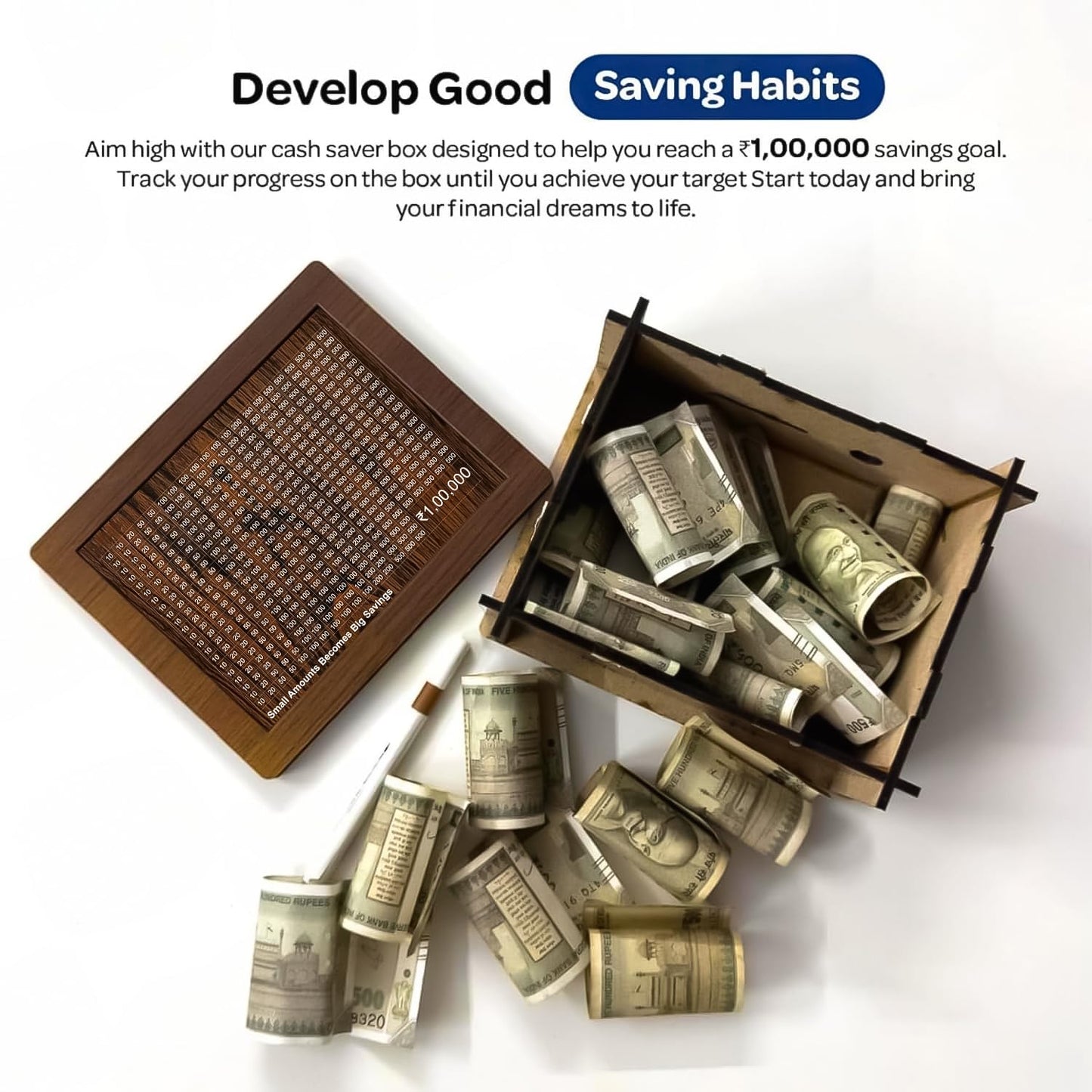 Wooden Money Bank, Coin Piggy Bank with Carved Design, Savings Challenge Box, 100000 Money Saver, Coin Box, Money Saving Box for Adult, Money Save Box for Kids