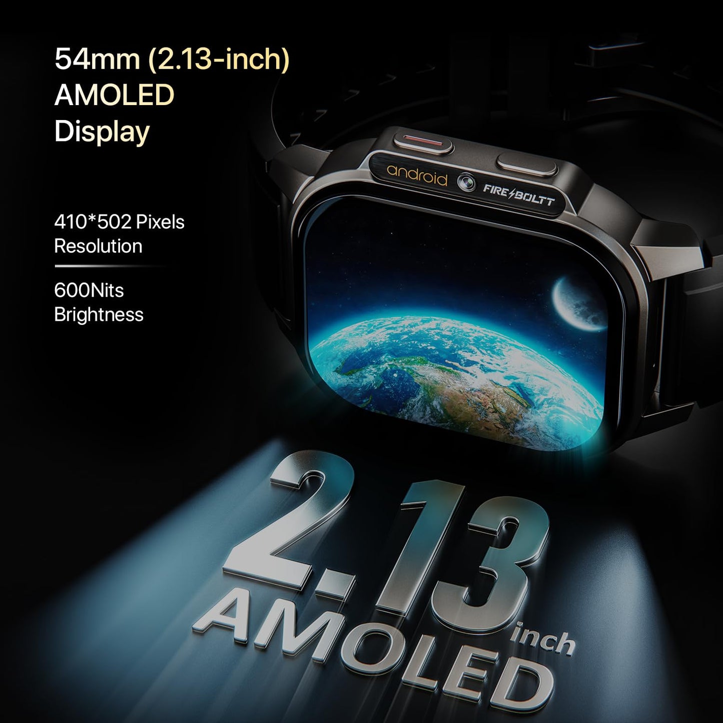 Fire-Boltt Snapp Smart Watch, Selfie Camera, 4G Nano-SIM Slot, 54.1mm AMOLED Display, Play Store- Unlimited apps, 1000mAh Battery, 2GB/4GB RAM + 16GB/64GB ROM (Archaic Black)