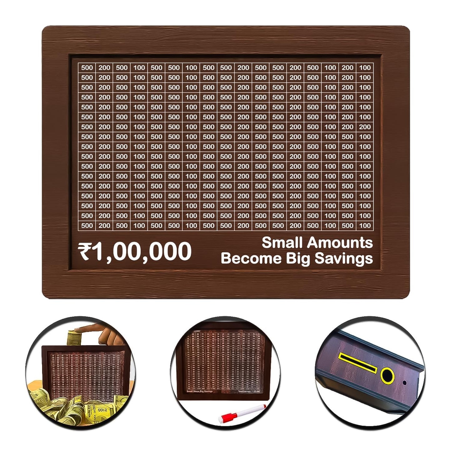 Wooden Money Bank, Coin Piggy Bank with Carved Design, Savings Challenge Box, 100000 Money Saver, Coin Box, Money Saving Box for Adult, Money Save Box for Kids