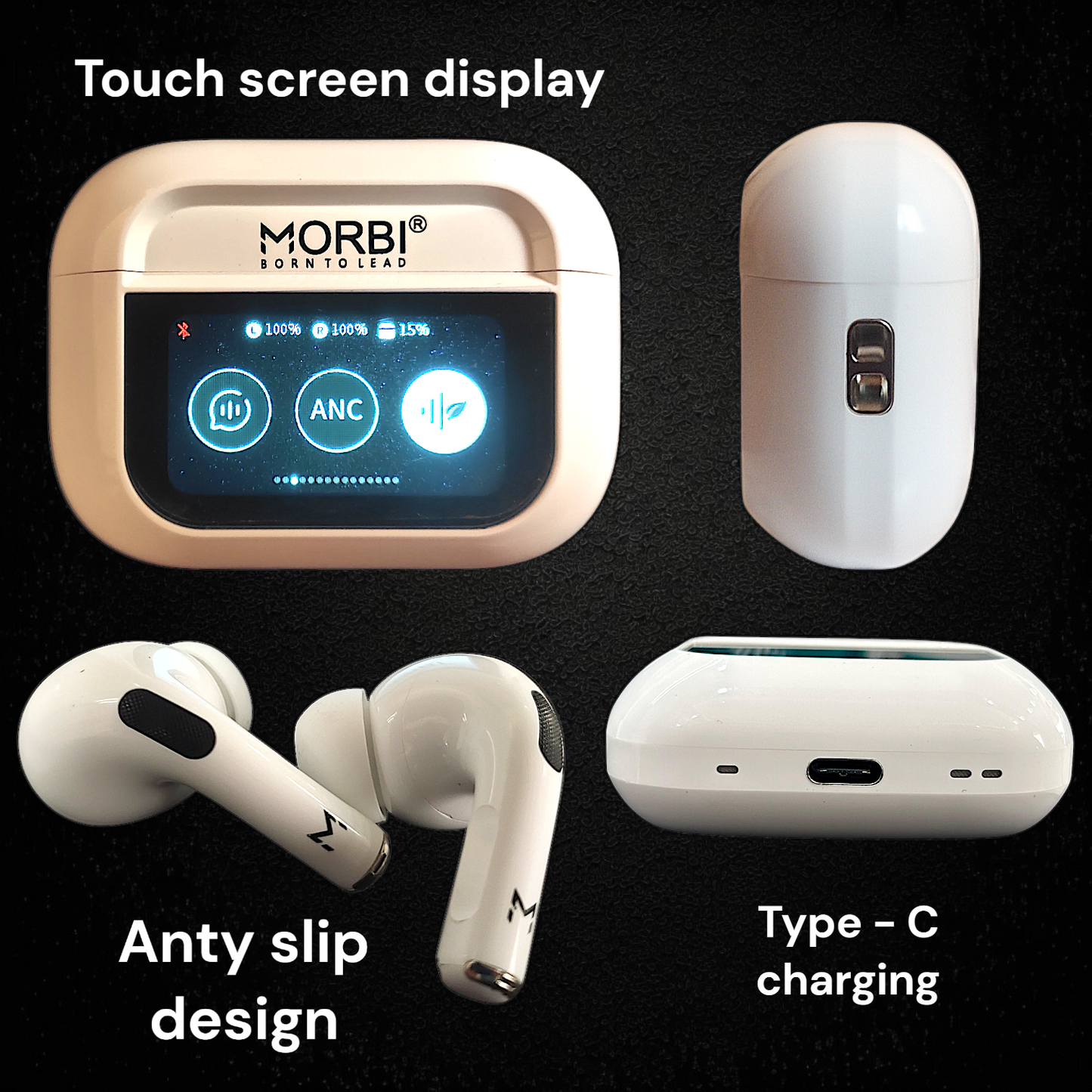MORBI™ Touch Screen TWS Earbuds with 32 db ANC + ENC. (3 Months Warranty)