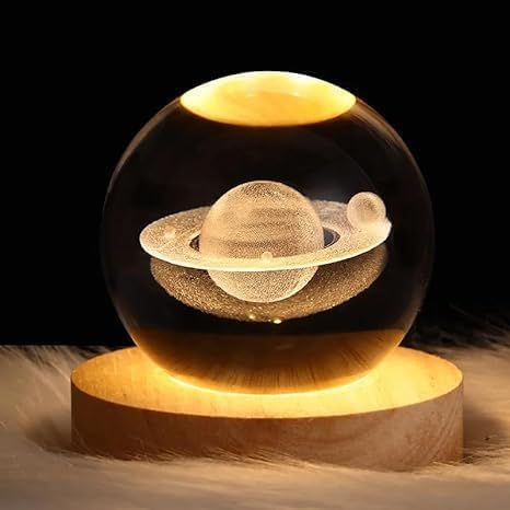 SHOPLINKStore 3D Engraved Deer Crystal Globe Lamp | USB LED Night Light with Wooden Base | Creative 6 cm Crystal Ball Table Lamp for Bedroom, Home, Office Décor & Gifting (Warm White)