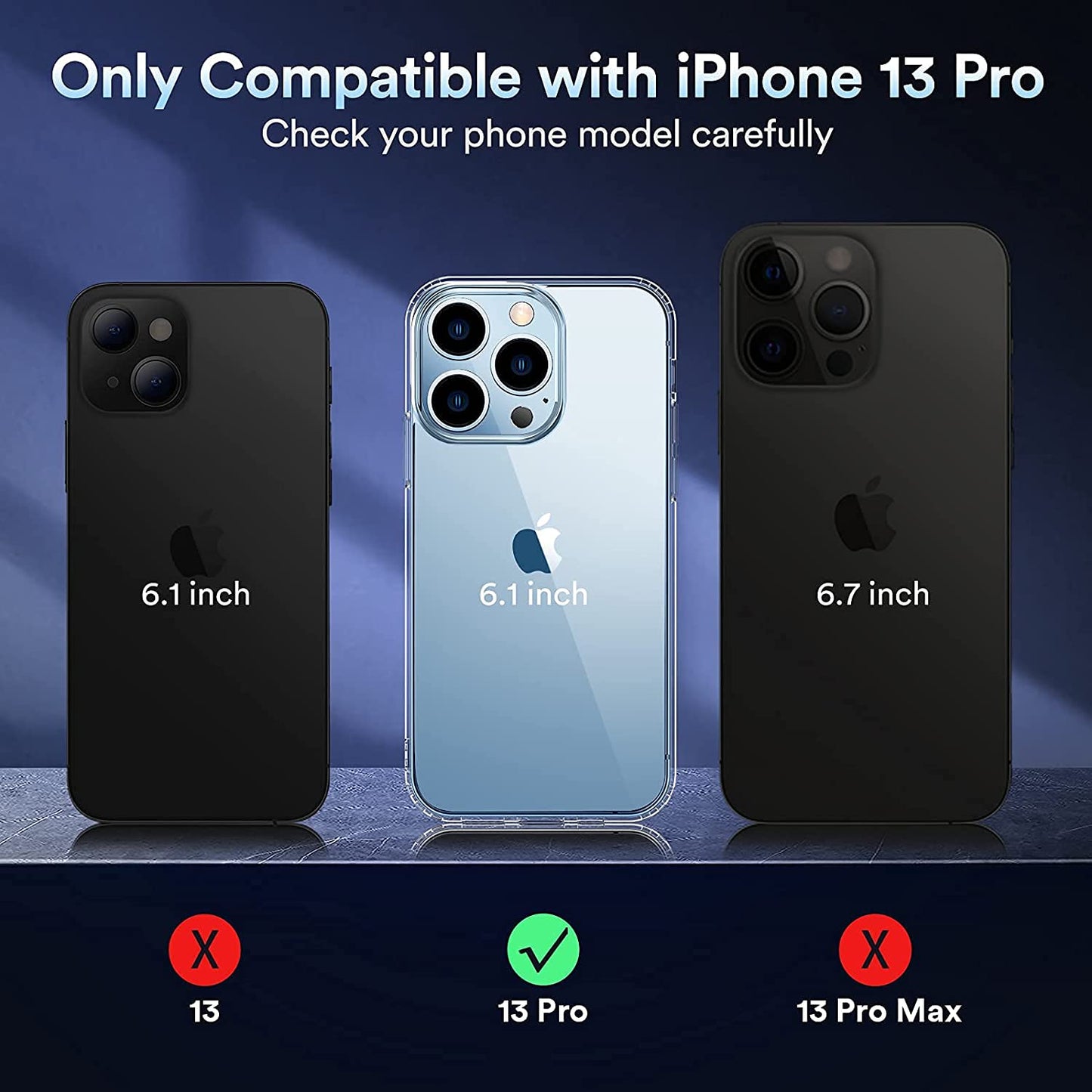 Amozo Ultra Hybrid Camera and Drop Protection Back Cover Case for iPhone 13 Pro (TPU + Polycarbonate | Crystal Transparent)