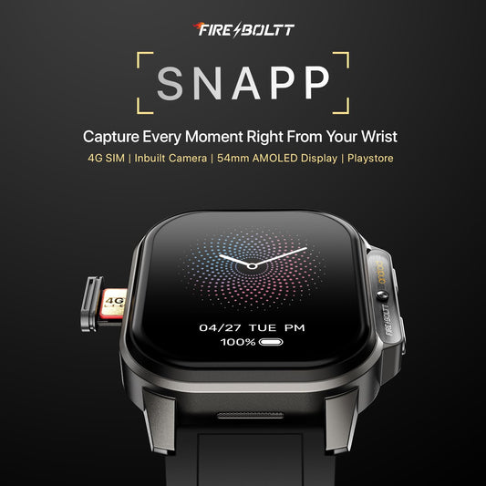 Fire-Boltt Snapp Smart Watch, Selfie Camera, 4G Nano-SIM Slot, 54.1mm AMOLED Display, Play Store- Unlimited apps, 1000mAh Battery, 2GB/4GB RAM + 16GB/64GB ROM (Archaic Black)