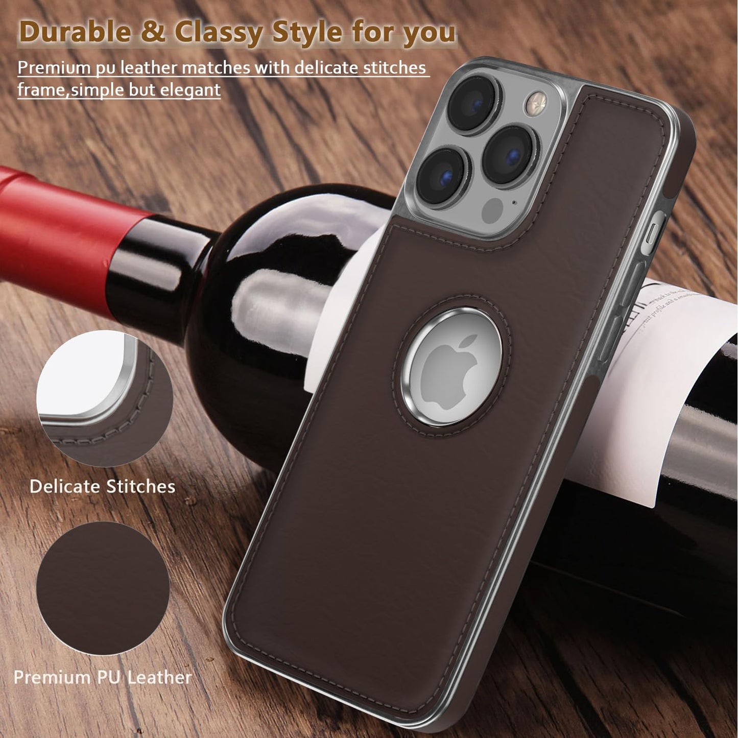 Pikkme Chrome Leather Back Cover | Flexible Pu Leather | Full Camera Protection | Silver Electroplated Chrome | Bumper Case for iPhone 13 Pro (Chrome Coffee)