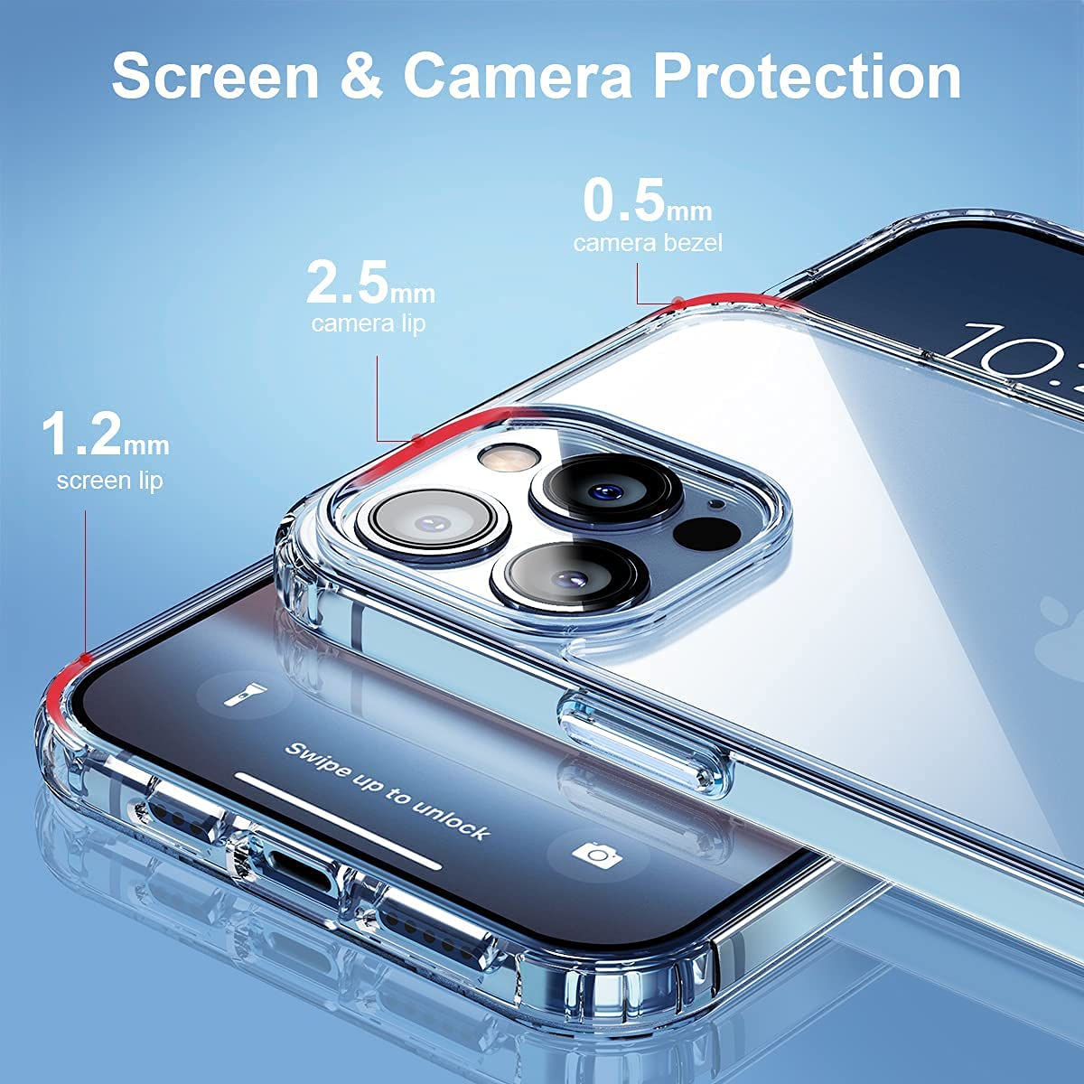 Amozo Ultra Hybrid Camera and Drop Protection Back Cover Case for iPhone 13 Pro (TPU + Polycarbonate | Crystal Transparent)