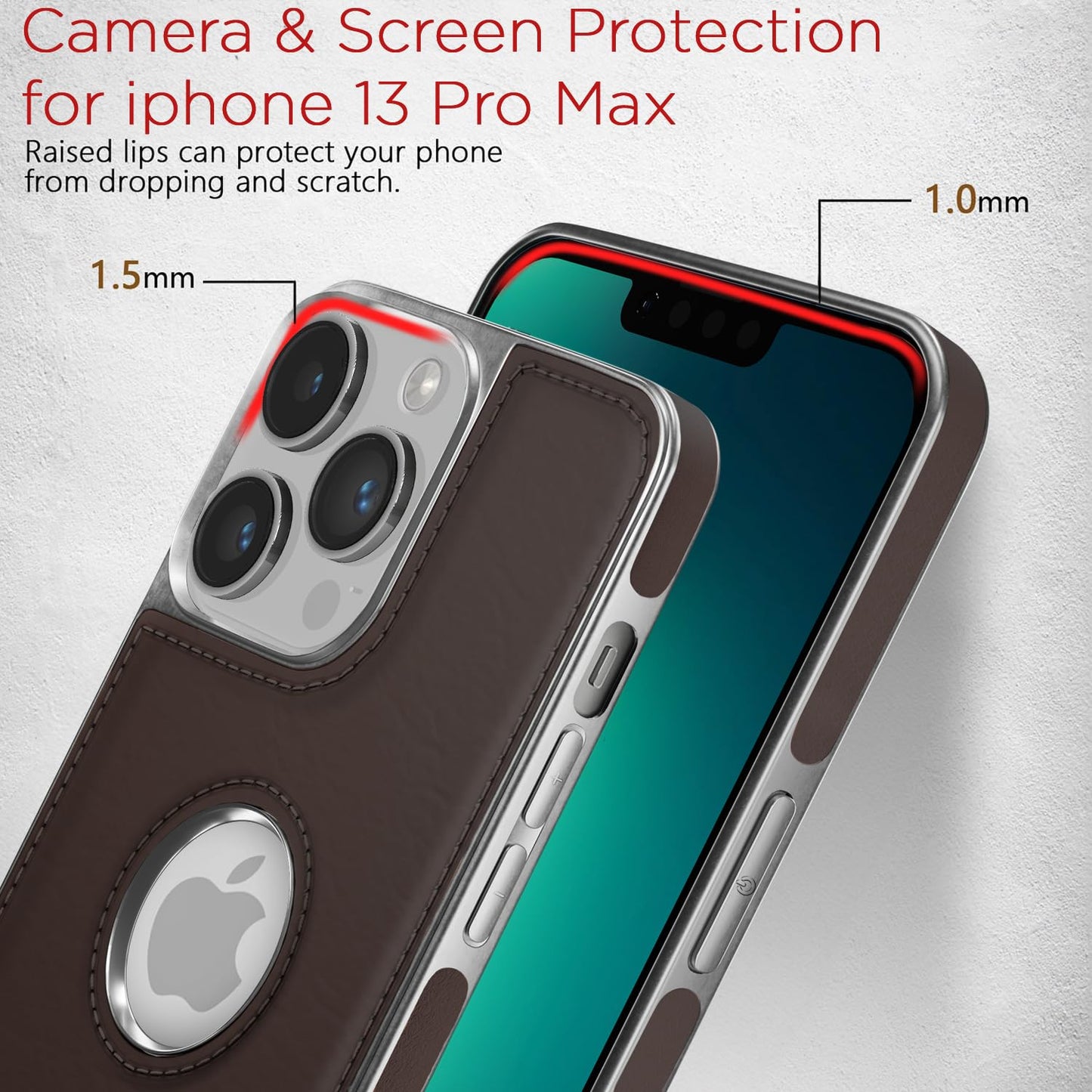 Pikkme Chrome Leather Back Cover | Flexible Pu Leather | Full Camera Protection | Silver Electroplated Chrome | Bumper Case for iPhone 13 Pro (Chrome Coffee)