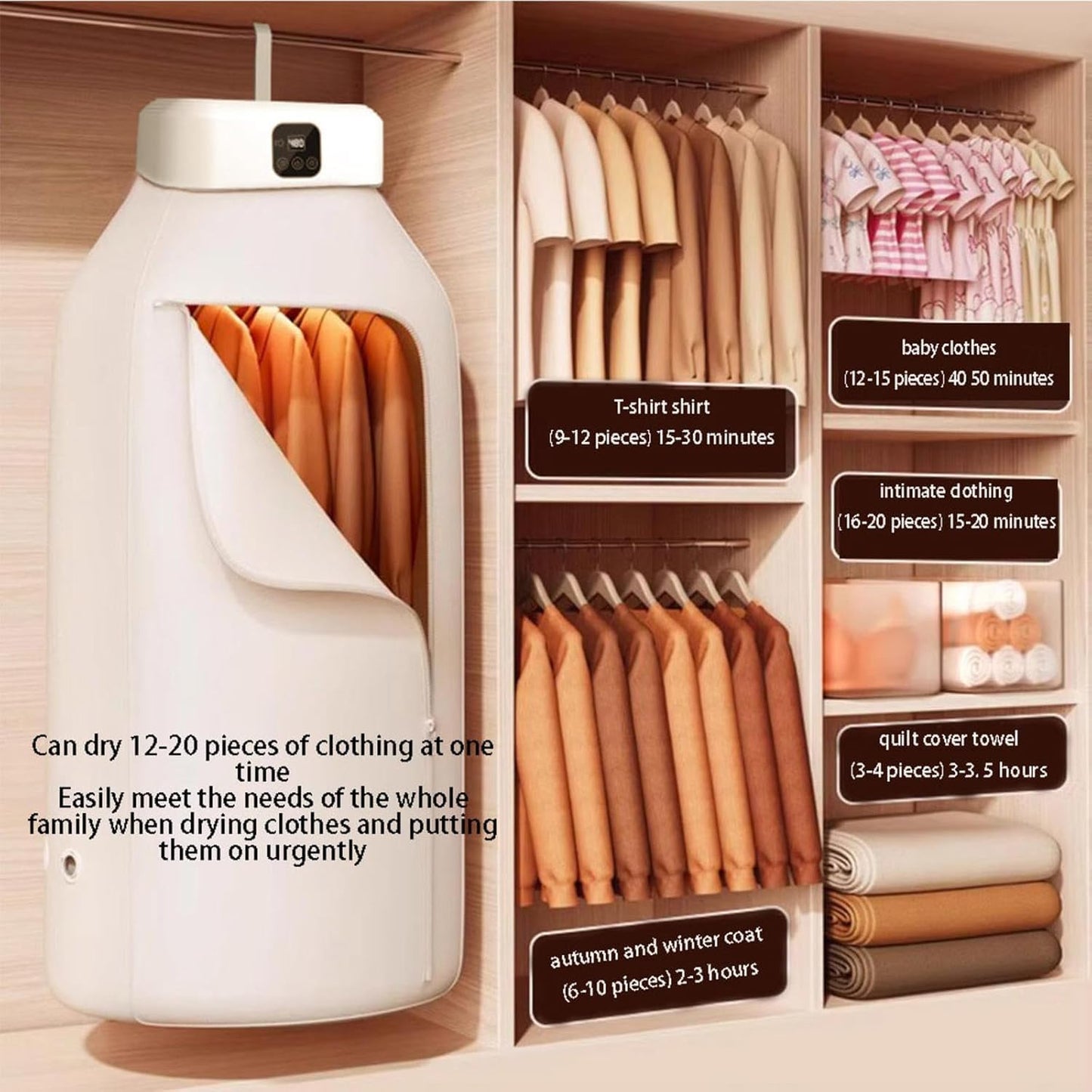 Mini Laundry Dryers with Remote Control,Portable Clothes Dryer,Small Compact Foldable Electric Drying Machine with Dry Bag for Travel,RV,Home,Apartment