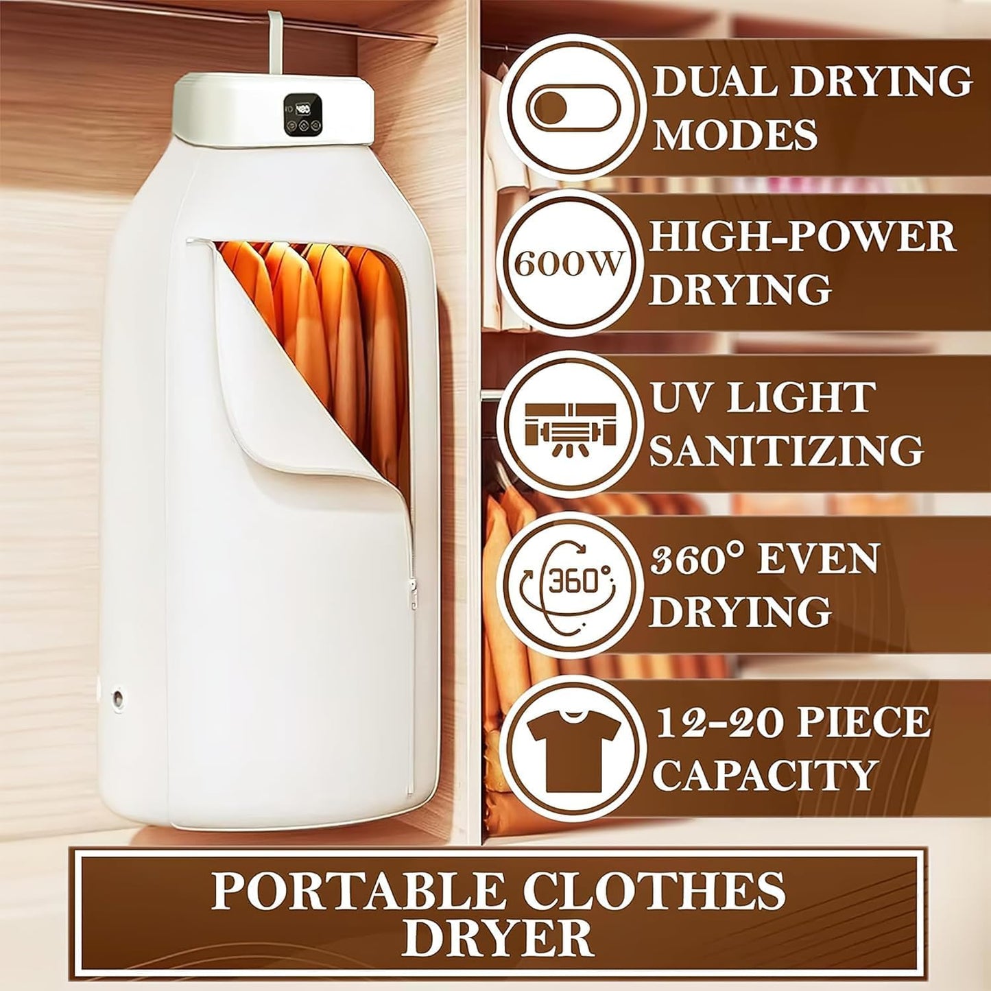 Mini Laundry Dryers with Remote Control,Portable Clothes Dryer,Small Compact Foldable Electric Drying Machine with Dry Bag for Travel,RV,Home,Apartment