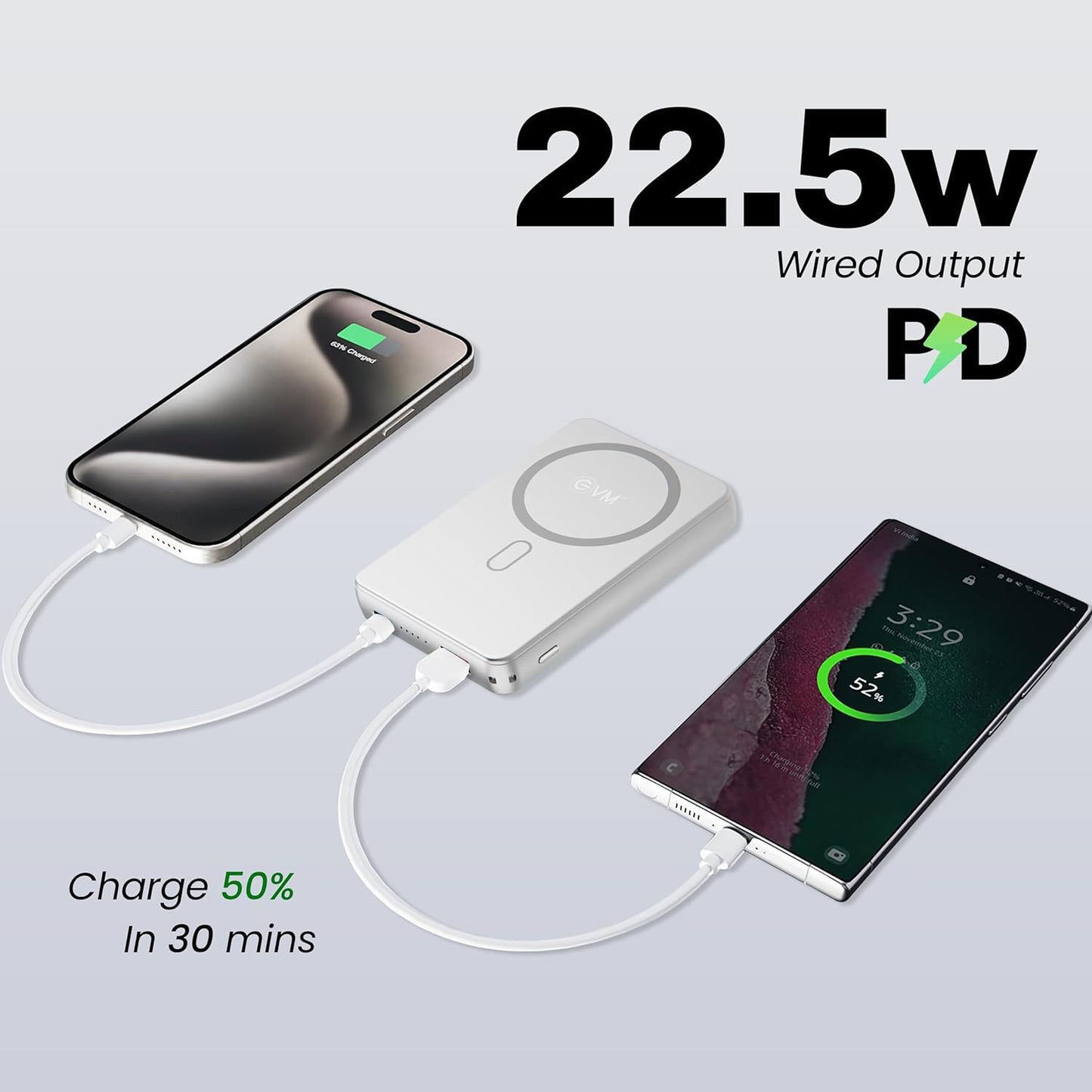 EVM EnMag Ace P0301 10000mAh Power Bank – 15W Wireless Charging, 22.5W Fast Charging, Magnetic Compatible-EVM P0301