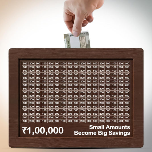Wooden Money Bank, Coin Piggy Bank with Carved Design, Savings Challenge Box, 100000 Money Saver, Coin Box, Money Saving Box for Adult, Money Save Box for Kids