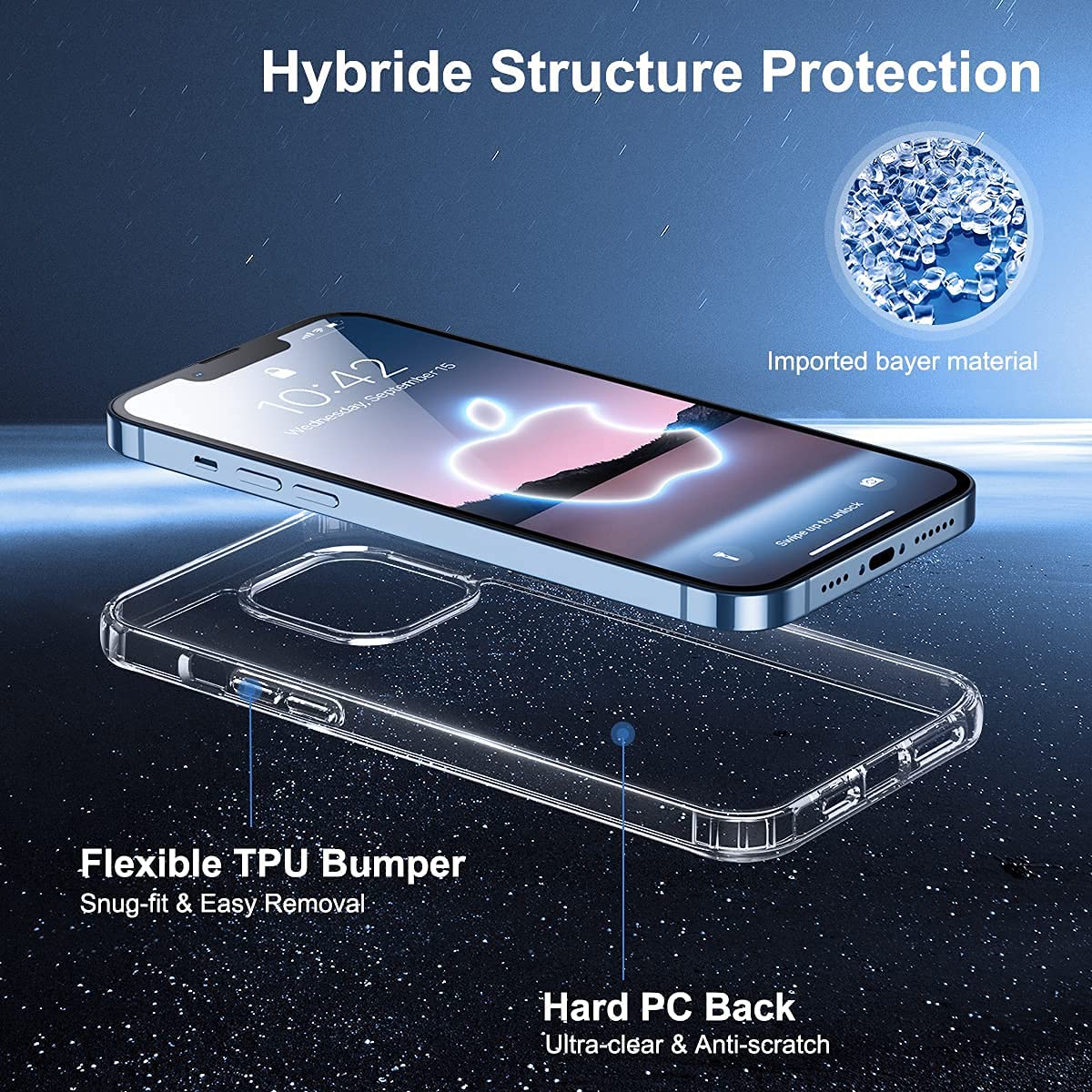 Amozo Ultra Hybrid Camera and Drop Protection Back Cover Case for iPhone 13 Pro (TPU + Polycarbonate | Crystal Transparent)