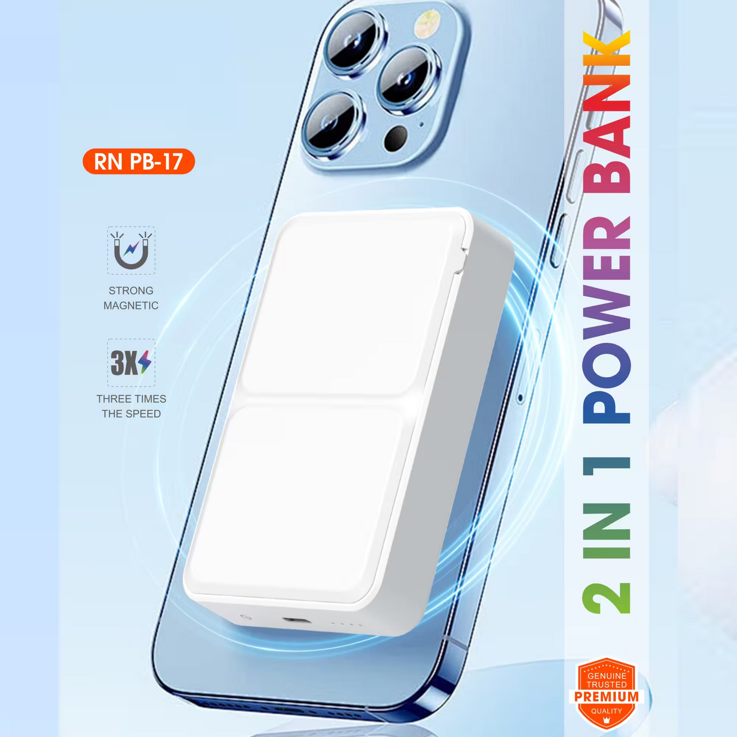 Rivano 10000mAh 22.5W Wired & Wireless With MagSafe Compact Pocket Size Power Bank WITH BRACKET