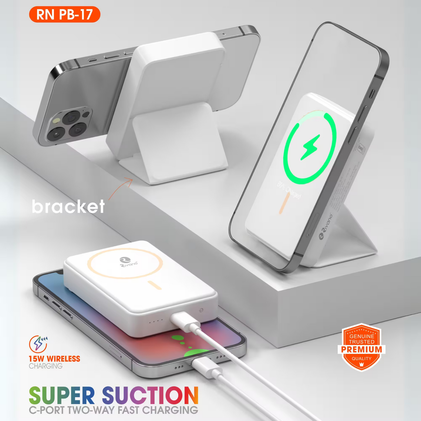 Rivano 10000mAh 22.5W Wired & Wireless With MagSafe Compact Pocket Size Power Bank WITH BRACKET